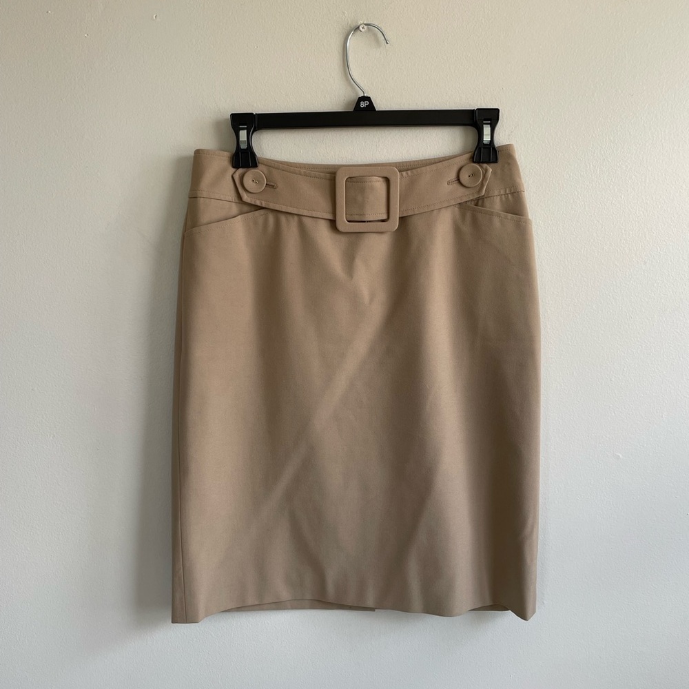TALBOTS KHAKI TAN CAMEL PENCIL SKIRT POCKETS LINED ZIPPER STRETCH